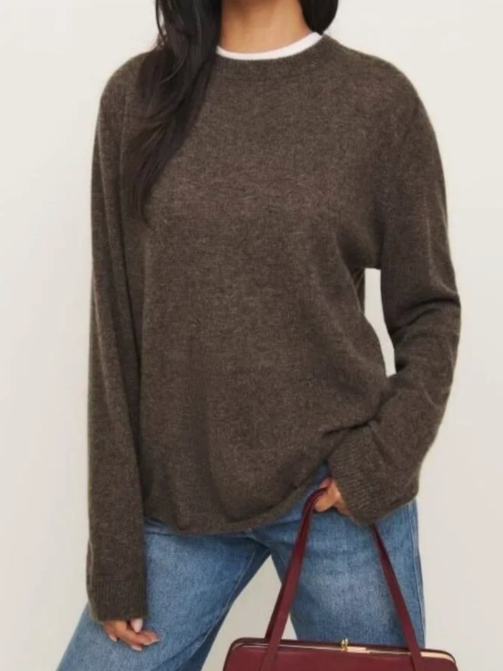 Reformation Cashmere Boyfriend Sweater (Walnut Brown) Medium
